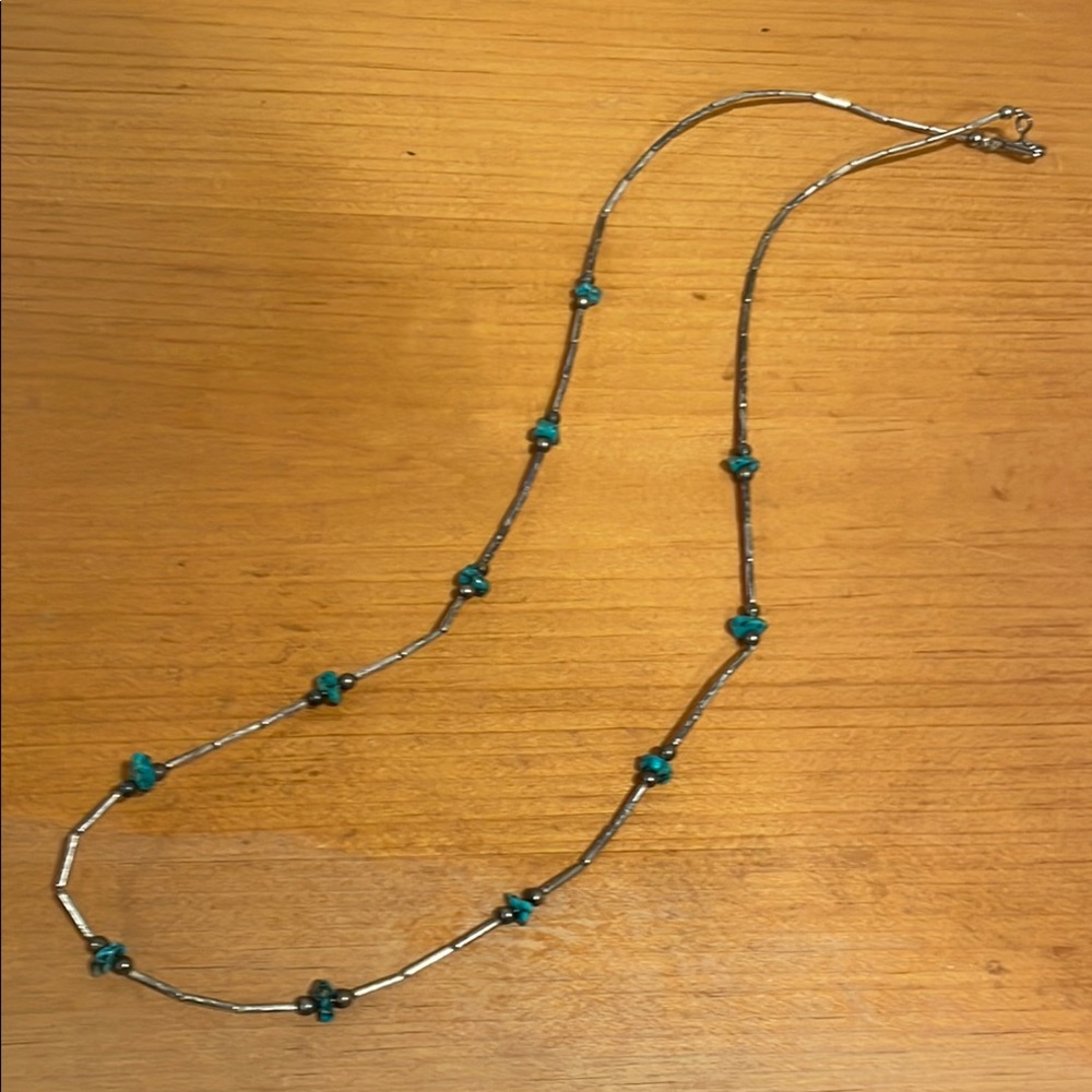 Minimalist Silver and Blue Beaded Necklace
